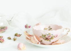 Porcelanowa, Filiżanka, Płatki, Kwiatów