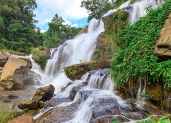 Drzewo, Skały, Roślinność, Kamienie, Wodospad, Mae Ya Waterfall, Park Narodowy Doi Inthanon, Chiang Mai, Tajlandia