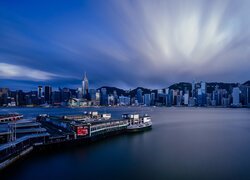 Chiny, Hongkong, Morze, Port Victoria Harbour, Wybrzeże, Domy Zdjęcie miasta, Miasto nocą