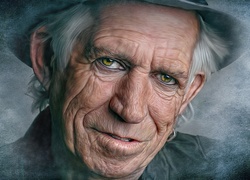 Portret Keitha Richardsa – brytyjskiego muzyka i gitarzysty zespołu The Rolling Stones