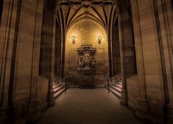 Wnętrze, Posągi, Architektura, Korytarz, Biblioteka John Rylands Library, Manchester, Anglia