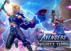 Postać Jane Thor na plakacie do gry Marvels Avengers Mighty Thor