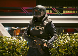 Postać policjanta z gry Cyberpunk 2077