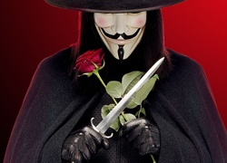 Mężczyzna, Maska, V For Vendetta, Róża, Sztylet