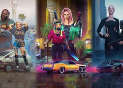 Gra, Cyberpunk 2077, Postacie, Pojazdy, Plakat