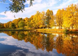 Park, Jesień, Staw, Odbicie, Drzewa