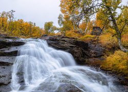 Jesień, Wodospad, Rzeka, Drzewa, Skały
