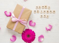 Dzień Matki, Prezent, Płatki, Napis, Happy Mothers Day, Scrabble