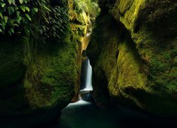 Skały, Wodospad, Upper Chasm Falls, Mech, Roślinność, Tasmania, Australia