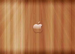 Przezroczyste logo Apple na drewnie
