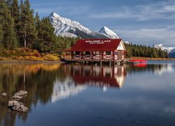 Przystań nad jeziorem Maligne Lake