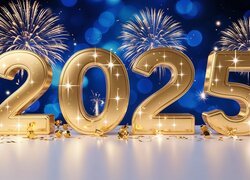Nowy Rok, Cyfry, 2025, Fajerwerki, Grafika
