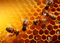 Pszczoły na plastrze miodu