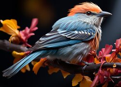 Ptak na gałązce z liśćmi