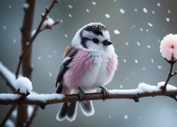 Zima, Ptak, Gałązka, Śnieg