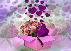 Pudełko z kwiatami i sercem
