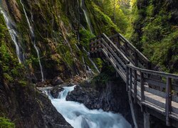 Wąwóz Wimbachklamm, Góry, Pomost, Rzeka Wimbach, Most, Ramsau bei Berchtesgaden, Niemcy