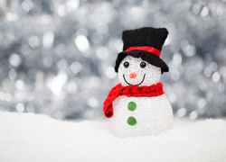 Radosny bałwanek w kapeluszu na śniegu