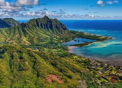 Wybrzeże, Windward Oahu, Góry, Góra, Koolau Mountains, Morze, Zatoki, Lasy, Wyspa Oahu, Hawaje, Stany Zjednoczone