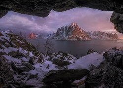Góry, Morze Norweskie, Zima, Reine, Norwegia
