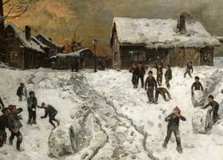 Reprodukcja obrazu Gerharda Munthea - zabawa na śniegu