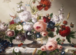 Reprodukcja obrazu z bukietem kolorowych kwiatów w wazonie