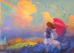 Reprodukcja obrazu z dziewczyną pod parasolem