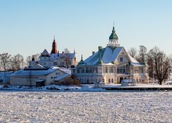 Wyspa Valkosaari, Helsinki, Finlandia, Restauracja, Zima, Śnieg, Drzewa