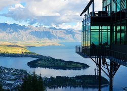 Restauracja, Skyline Queenstown, Chmury, Góry, Remarkables Mountains, Jezioro Wakatipu, Queenstown, Nowa Zelandia