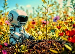 Robot wśród kwiatów