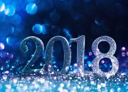 Nowy Rok, 2018, Bokeh, Niebieskie tło
