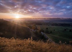 Niebo, Promienie słońca, Wzgórza, Drzewa, Sylva, Kraj Permski, Rosja