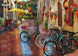 Rowery na toskańskiej ulicy w grafice Davida Maclean
