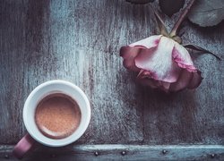 Kawa, Filiżanka, Róża, Deski, Vintage