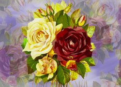 Róże na kolorowym tle w 2D