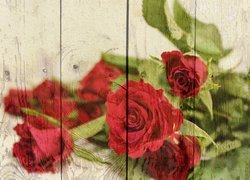 Róże namalowane na deskach