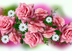 Kwiaty, Różowe, Róże, Grafika 2D