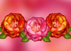 Róże z listkami na różowym tle