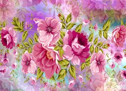 Kwiaty, Róże, Grafika 2D, Kolorowe tło