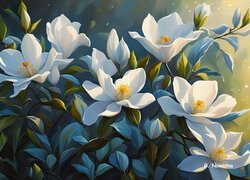 Białe, Kwiaty, Magnolie, Grafika