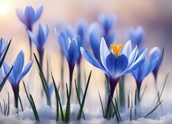 Niebieskie, Krokusy, Kwiaty, 2D