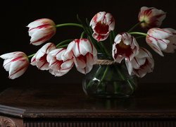 Tulipany, Biało-czerwone, Wazon, Stolik