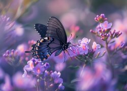 Czerny, Motyl, Purpurowe, Kwiaty, Grafika