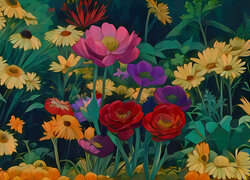 Różne kolorowe kwiaty w 2D