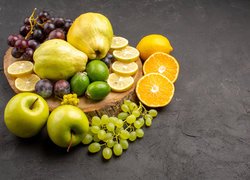 Owoce, Winogrona, Cytryny, Jabłka, Gruszki, Pomarańcze, Deska
