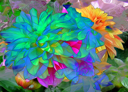 Różnobarwne kwiaty w grafice fractalius