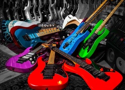 Różnokolorowe gitary elektryczne