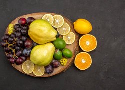 Owoce, Pomarańcze, Cytryny, Gruszki, Winogrona, Deska