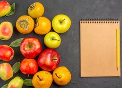 Owoce, Jabłka, Kaki, Gruszki, Notes