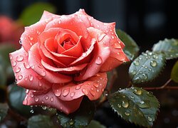 Różowa róża w kroplach wody